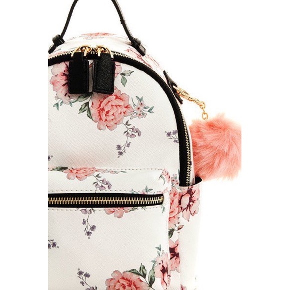 White/Black Floral Mini Bacpack - Picture 2 of 6